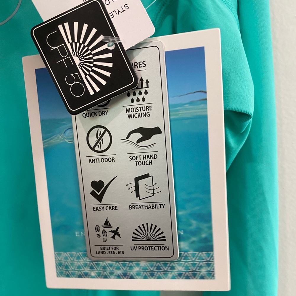 Women's Turquoise Long Sleeve Swim Coverup - Picture 4 of 5